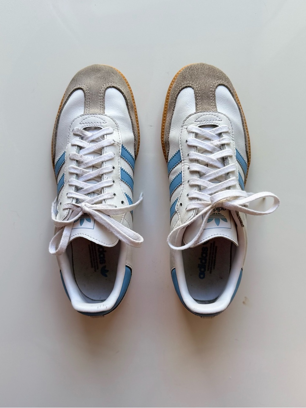 π― Authentic Samba OG Sneakers in White with Light Blue Stripes - Picture 2 of 8